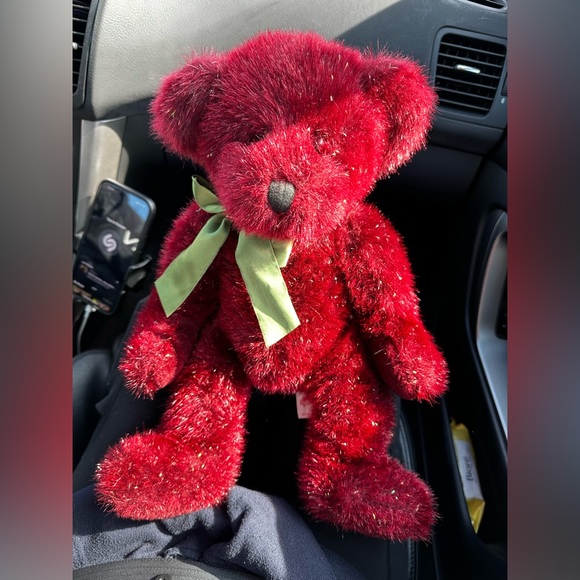 RUSS Spangles Red Teddy Bear 14 Inches Festive Opalescent Fur - Picture 1 of 7